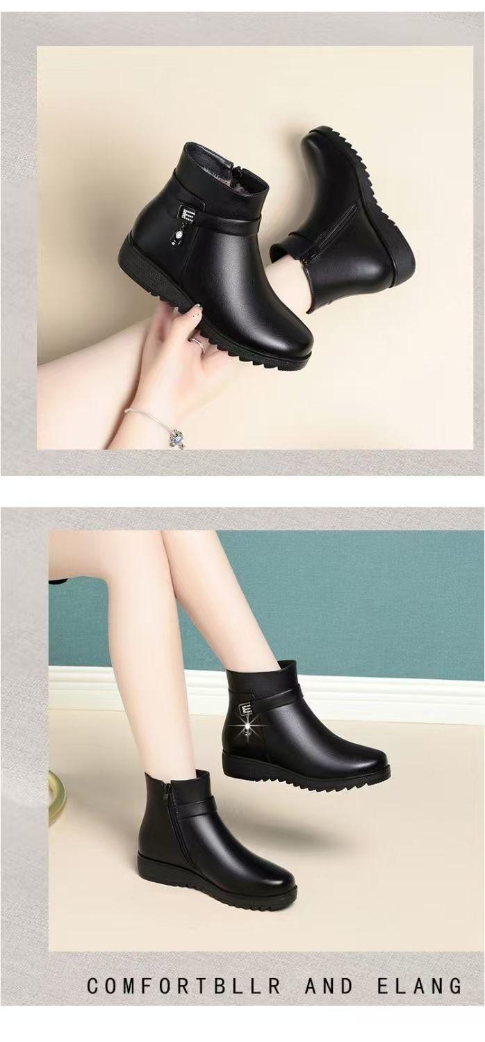 Product Introduction of Wedge Heel Fleece-Lined Mom Cotton Shoes Waterproof Warm Martin Boots 2024 Winter New Non-Slip Comfortable Short Boots In Stock 3