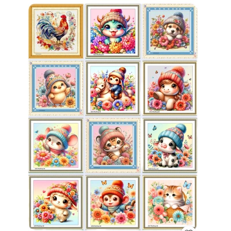 Tranh thêu chữ thập 12 con giáp tặng 5 kim kéo sỏ chỉ