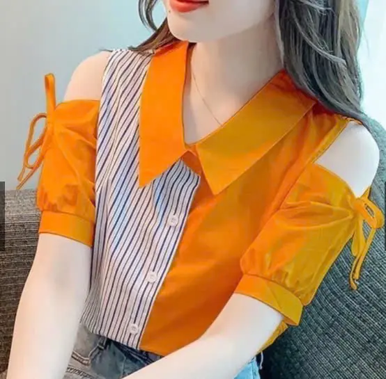 Aó sơ mi hở vai ,áo sơ mi lụa công sở cộc tay cổ đức nhiều màu kiểu dáng vải mềm, min 2