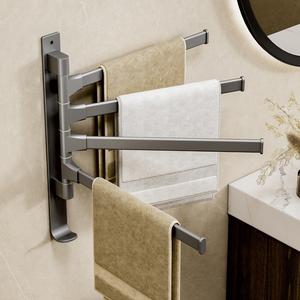 Rotating towel rack, no-drill wall-mounted bathroom towel rod, multi-rod towel storage rack for the bathroom