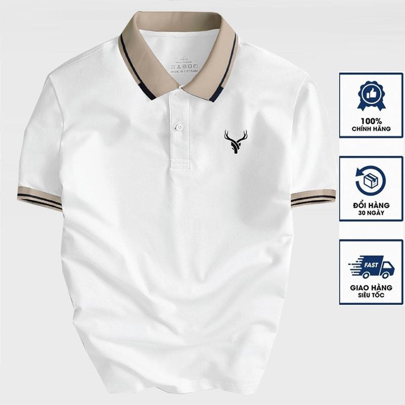Áo thun Polo nam thêu Logo Sừng Hươu vải thun cá sấu cotton co giãn 4 chiều sang trọng