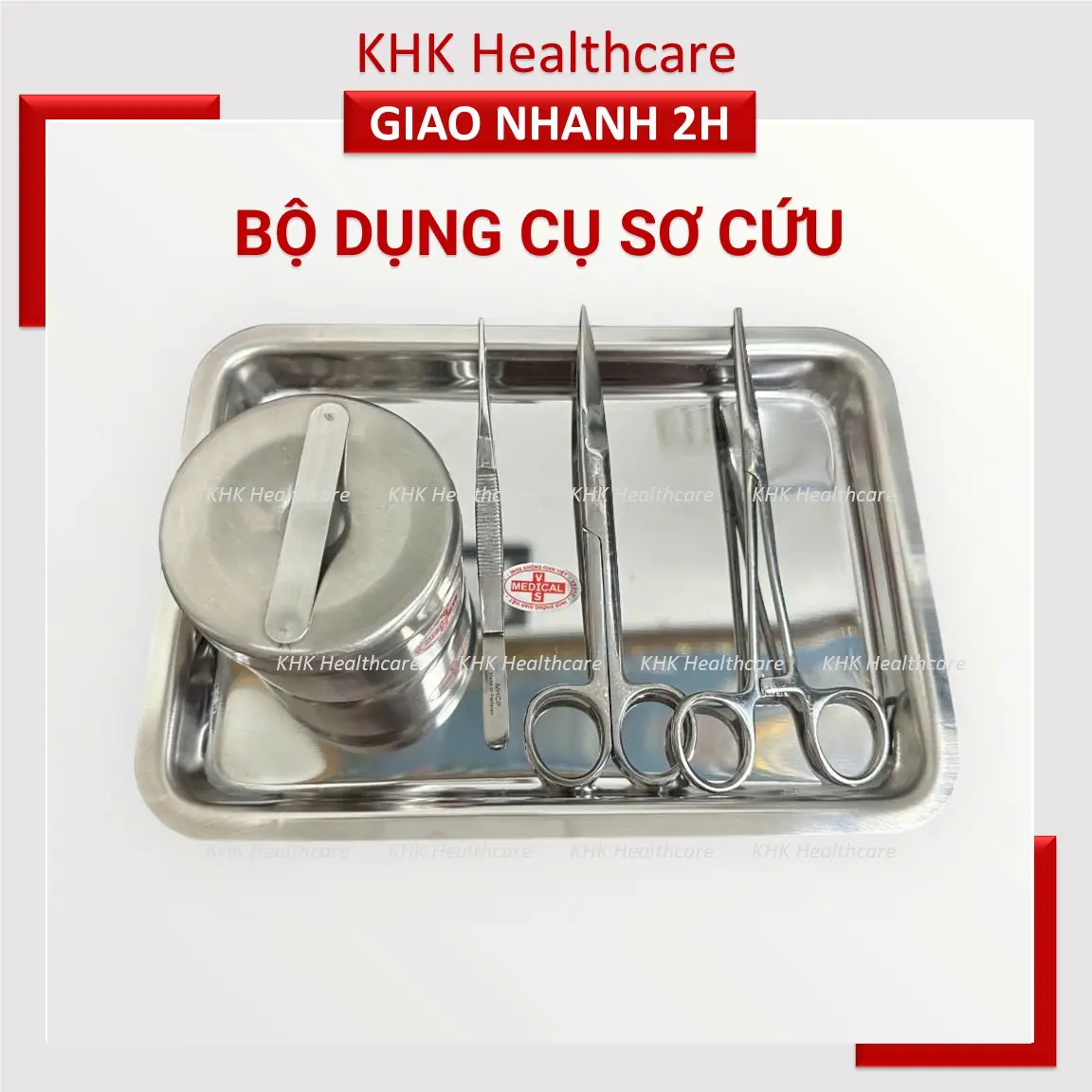 Bộ dụng cụ y tế gia đình cơ bản (dụng cụ sơ cứu inox) KHAY1723,N14,K16,P16, HGD7.5