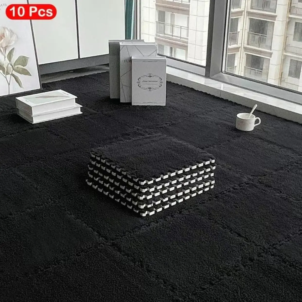Solid Color Square Rug, 10 Counts Non Slip Soft Interlocking Carpet, Decorative Rug for Home Living Room Bedroom, Large Living Room Rugs