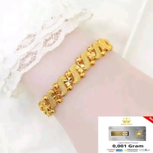 Gelang lapis emas 24k hongkong asli titanium anti karat import mewah elegan wanita dewasa cantik free logam mulia terlaris Gold Perhiasan 0