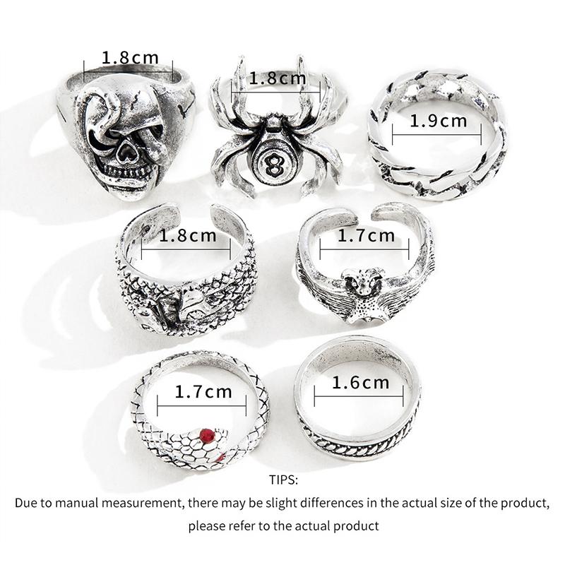 Product Introduction of Nhẫn Rắn Punk, 7 Cái / bộ, Dành Cho Phụ Nữ Và Nam Giới, Phong Cách Gothic, Nhện, Đồ Trang Sức Thời Trang, Quà Tặng Và Phụ Kiện 0