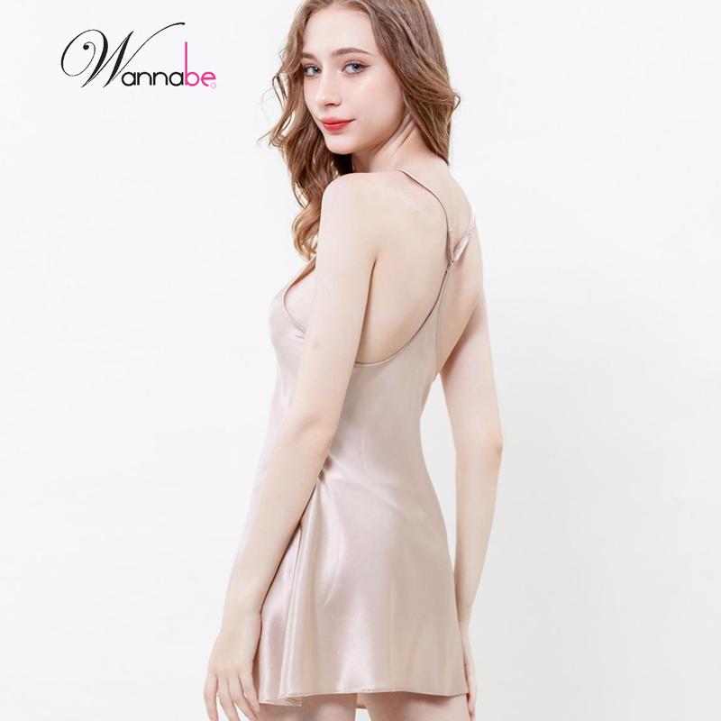 Váy ngủ lụa nữ WANNABE Đầm ngủ cao cấp hai dây chữ A với phần lưng ba khoét sâu năng động Women Dress đầm ngủ 3 lỗ Voan DNS86