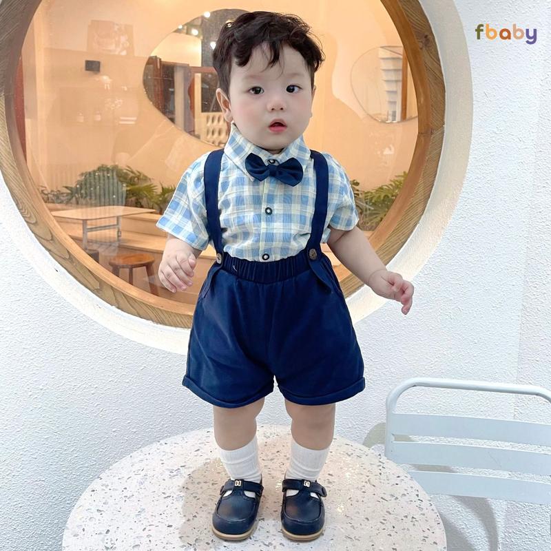 Set Yếm Công Tử Dự Tiệc Thôi Nôi FBABY Gồm 4 Chi Tiết Áo Chất Liệu Thô Đũi Phối Quần Kaki Cho Bé Trai 7-16kg