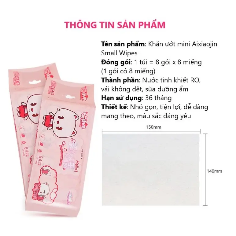 Khăn ướt mini nhỏ gọn 8 tờ/ bịch, bỏ túi tiện lợi đi chơi đi du lịch, khăn 2 lớp mềm mịn và dai dày 5
