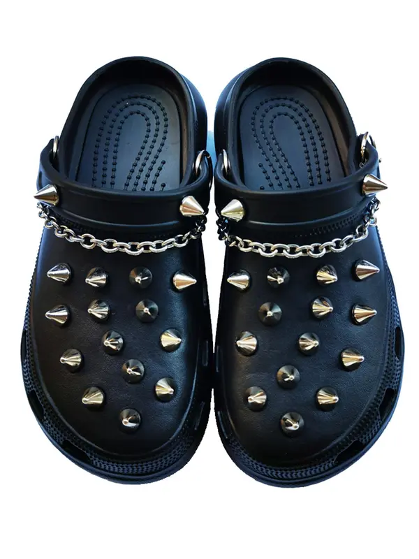 Comfort Fashionable Punk Style Chain & Studded Design Shoes Charm, Punk 2024 Trendy Diy Shoes Decoration for Sandals and Clogs 0