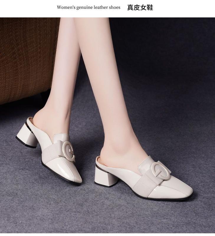Product Introduction of Hộp Ngón Chân Mùa Hè, Da Thật, Gót Trung Bình Dép Lười Nữ, Hỗ Trợ Nửa, Giày Nữ, Dép Cao Gót, Da Bóng, Hàng Mới Về 2024, Thích Hợp Cho Ngoài Trời 6
