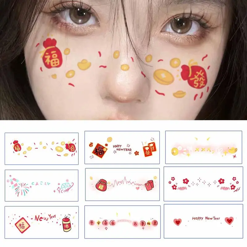 Hình dán làm đẹp, Thiết kế năm mới, Không thấm nước, Đề can trang điểm, Phong cách cổ trang Trung Quốc, Hình dán tạm thời, Thích hợp cho khuôn mặt, cho các cô gái 2