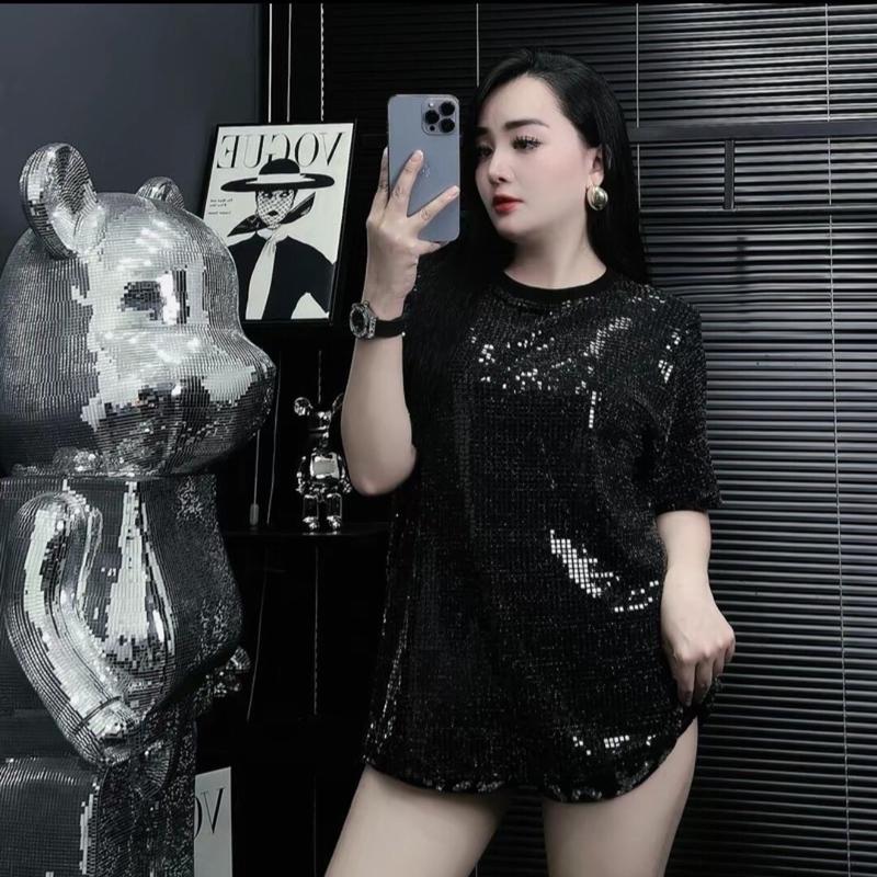 ÁO THUN UNISEX NỮ FORM RỘNG - HOẠ TIẾT ĐÁ BLING BLING NỮ - FORM RỘNG TỪ 40-70 KG - Thời Trang Nữ Women Hottrend.