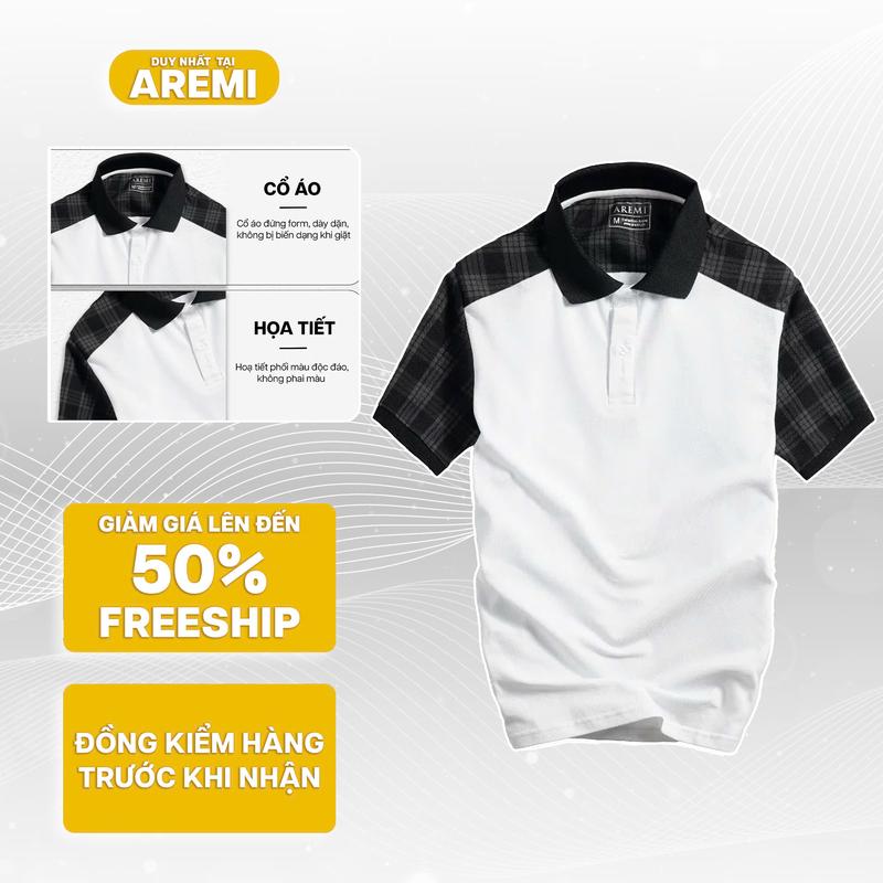 Áo polo nam phối tay ngắn cổ trụ AREMI vải cotton cá sấu cao cấp chuẩn form thiết kế sang trọng thanh lịch APL0046 Menswear Cộc Tay Có Cổ Ngắn Tay Shirt Jean