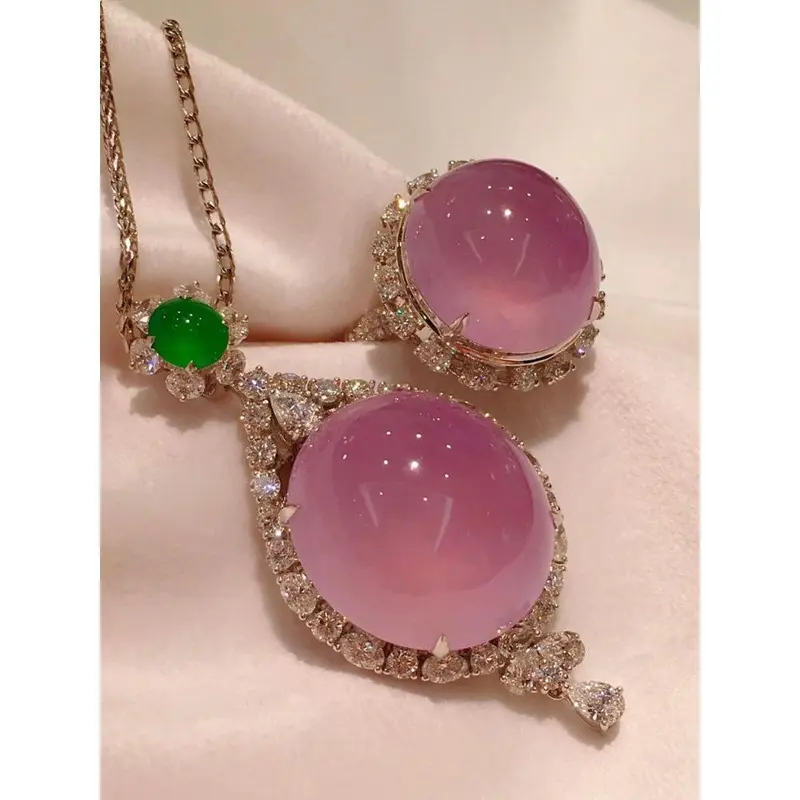 Nhẫn Mặt Dây Chuyền Đá Cẩm Thạch Màu Hồng Tím, Dành Cho Nam Và Nữ, [Hồ Đào], Bạc Sterling S925 Đá Violet, Dát Mặt Trời 8