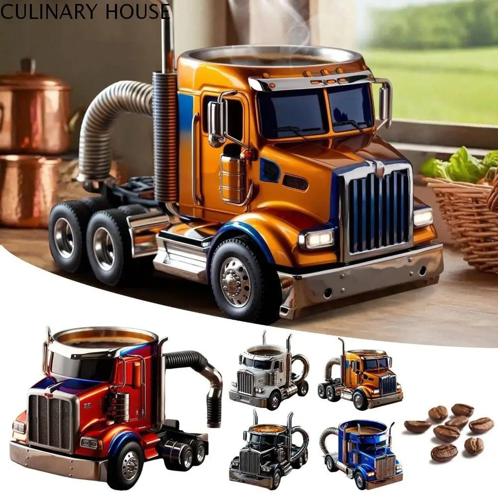 CULINARY HOUSE Unique Stainless Steel Handcrafted Truck Coffee Mug Handcrafted Semi-trailer Shaped Semi-Truck Coffee Mug IRREGULAR Coffee Cup Car
