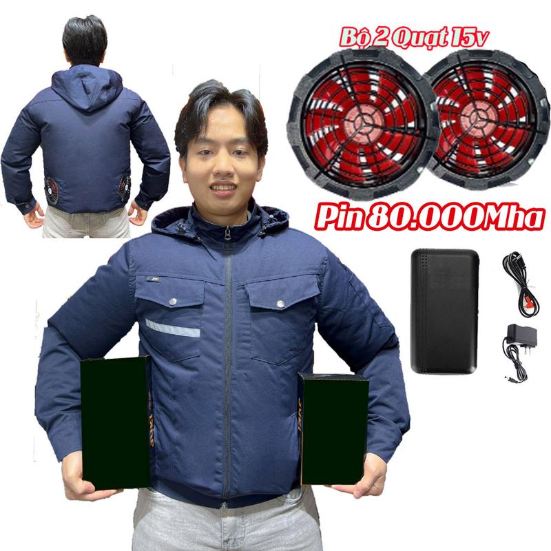 Bộ pin, áo điều hòa Nhật Bản pin 80000 mah Áo Điều Hòa Công suất lớn Nam Và Nữ, Gắn Quạt Cao Cấp ,Siêu Chống Nóng Chắn Tia UV 5