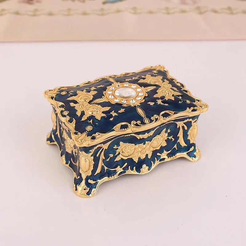 Product Introduction of European retro jewelry box metal enamel color creative ring necklace earrings storage box knot marriage gift 16