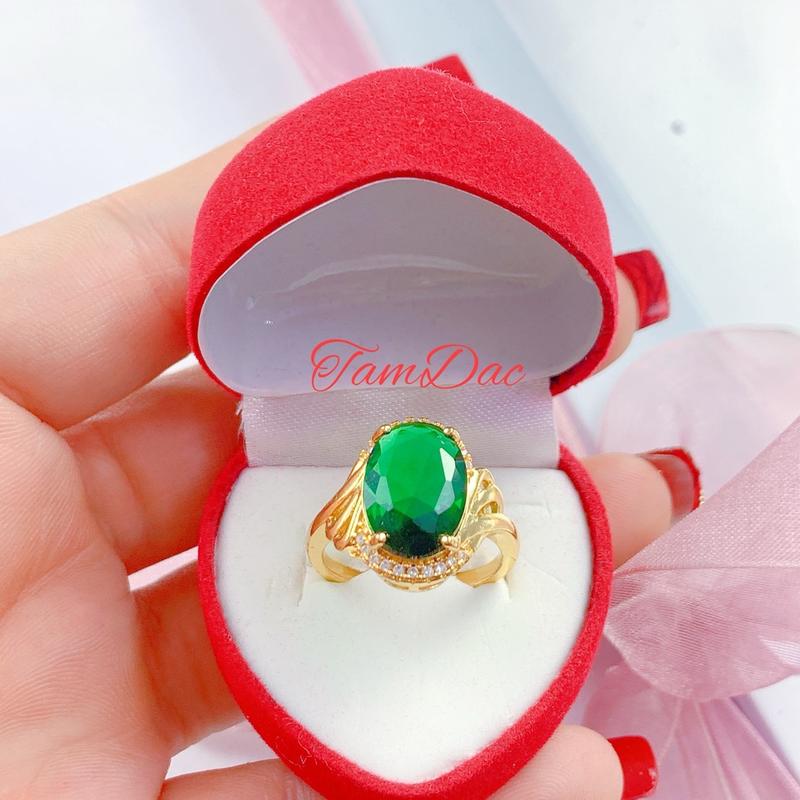 Nhẫn Đá  xaphia / Xanh Lá / Đỏ / trắng /  mạ vàng 24k Thời Trang Cho  phái nữ. 3