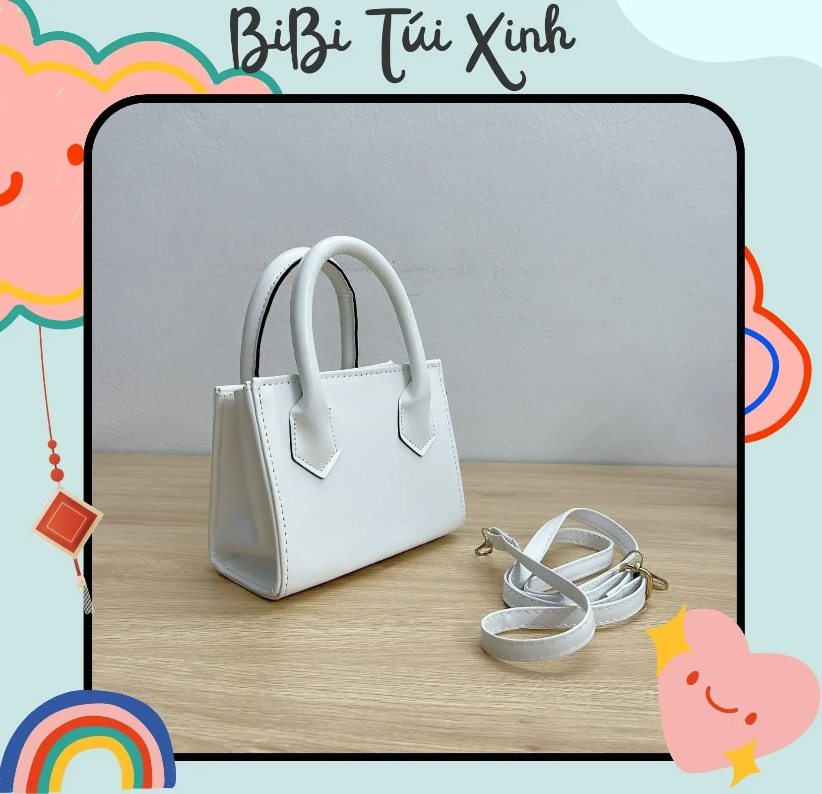 Túi xách nữ đeo chéo da trơn 2 quai basic đựng vừa điện thoại có khóa miệng