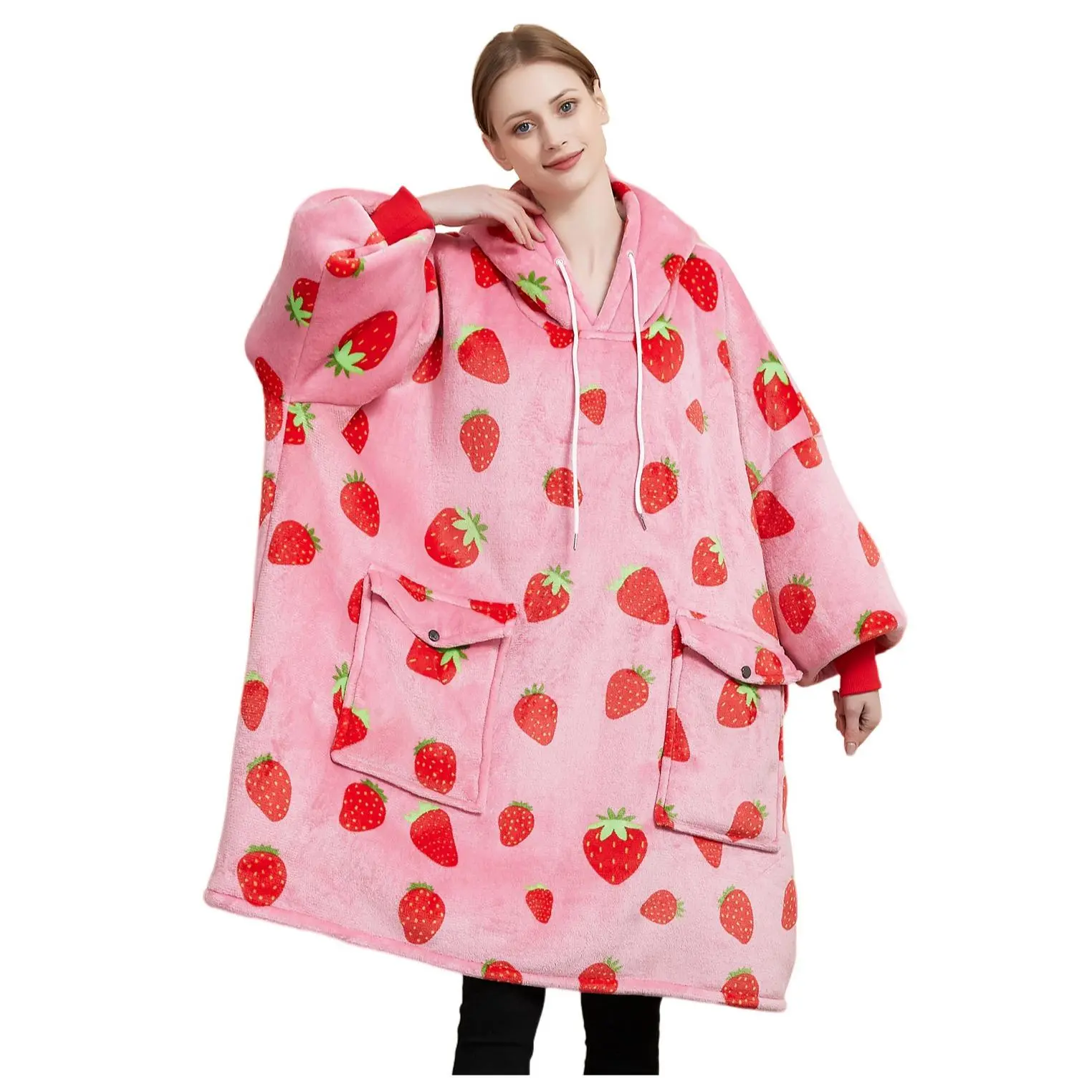 Cute Cartoon Print Wearable Hooded Blanket, 1 Count Soft & Warm Oversized Blanket Hoodie, Cozy Sweatshirt with Pocket, Birthday Gift