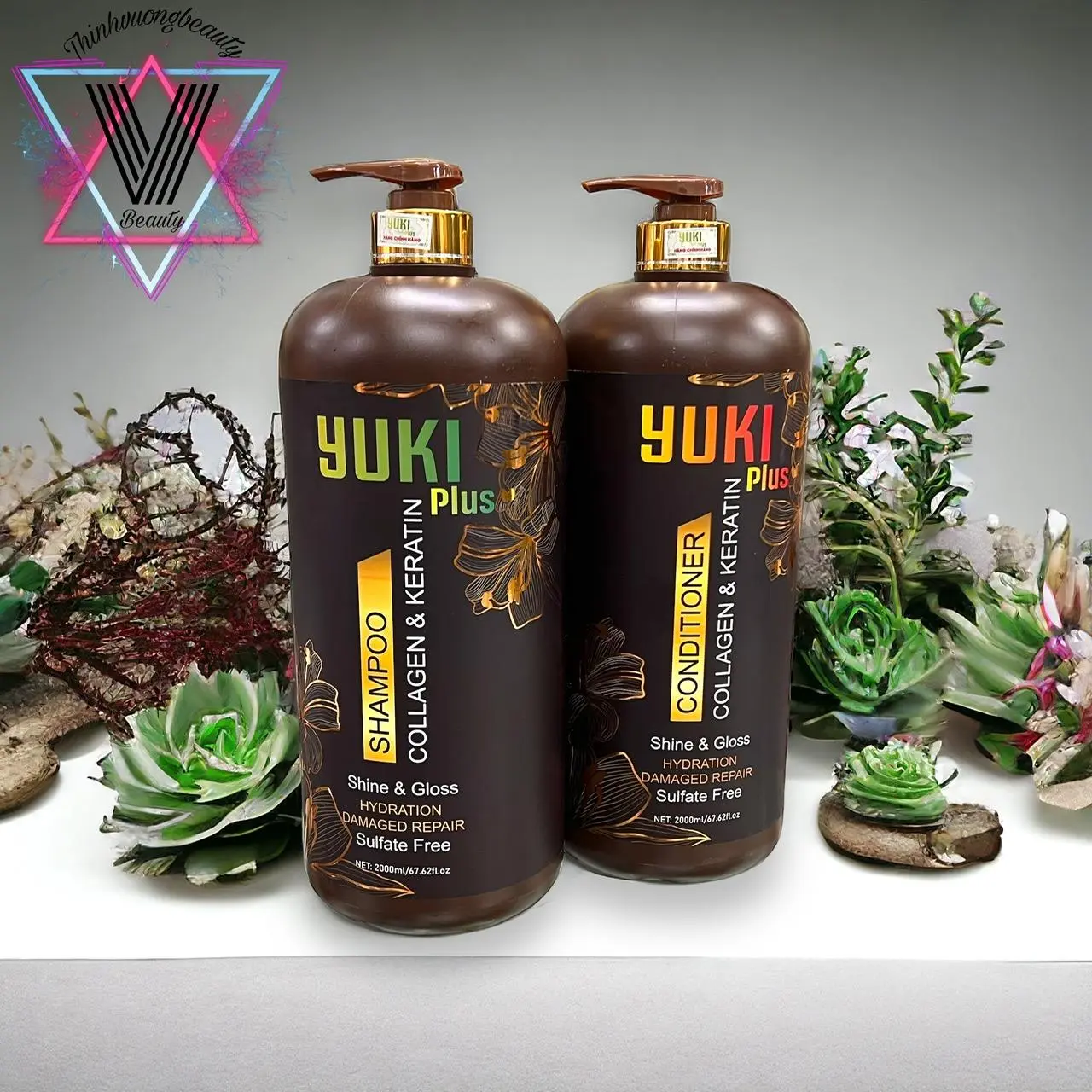 Dầu Gội Xả Collagen Keratin YUKI PLus 2000ml Nữ Gội Đầu