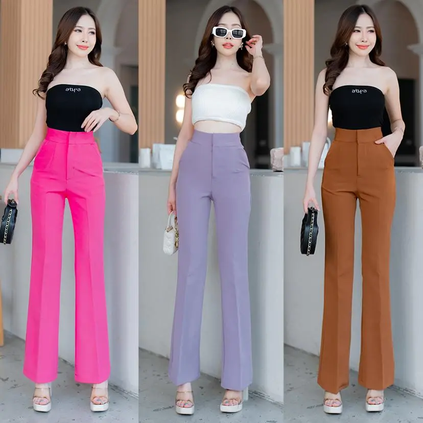 ใหม่ล่าสุด G90 ขาม้าน้อย เอวสูง ตะขอหน้า ซิปหน้า ผ้าโกโก้ ใส่แล้วโกงความสูง Outfits ผู้หญิง