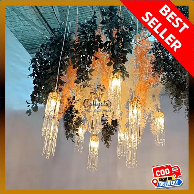 Lampu Gantung Rumbai  1 Set Isi 10 Akrilik ubur ubur Kristal Dekor Pelaminan Wedding Event Dekorasi 2
