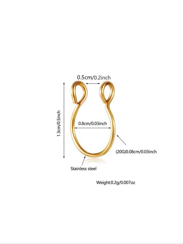 5pcs Stainless Steel Nose Cuff, U-shaped Fake Nose Rings, Casual Trendy Body Jewelry for Daily & Party Wear 1