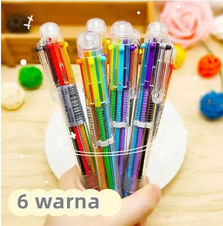 6 warna pulpen Ball Pen Pulpen Pena- Pulpen 6 Warna Transparan Pena Ballpont Pen Six-in-One Color