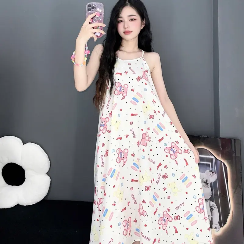 Đầm 2 Dây Cổ Yếm Vải Đũi Xốp Hoạt Hình(A59) 3
