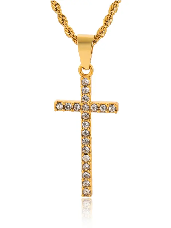 Classic Retro Design Stainless Steel Cross Pendant Necklace, Fashion Charm Necklace for Party, Daily Clothing Decor, Trendy All-match & Exquisite Vintage Jewelry for Birthday Gift, Gifts for Her 8