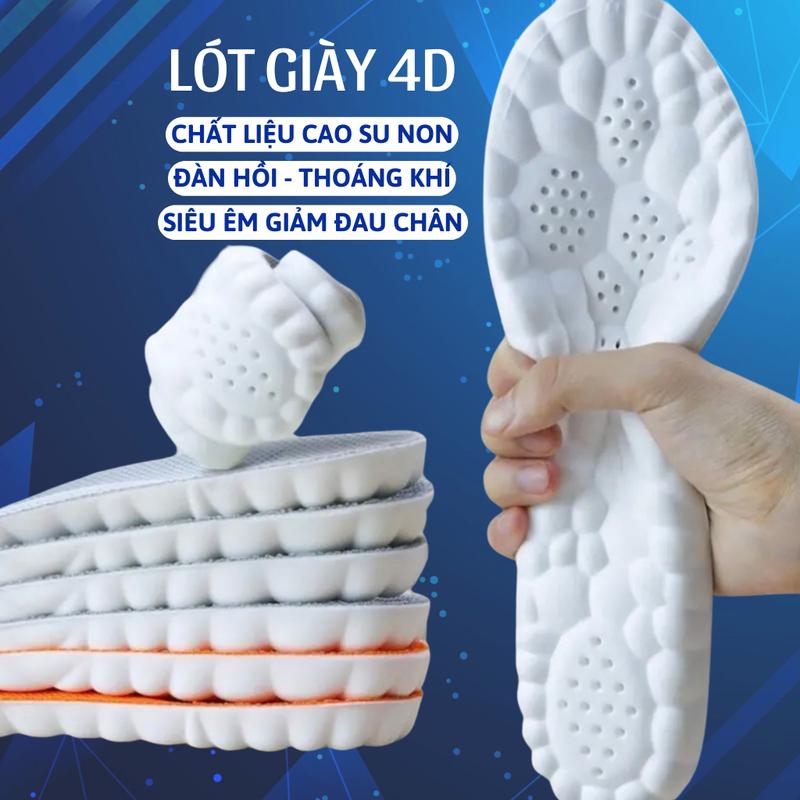 Lót giày thể thao 4D cao cấp lưu thông cửu huyệt, đế làm bằng cao su non đàn hồi,thấm hút, thoáng khí cực tốt Miếng Lót Giày
