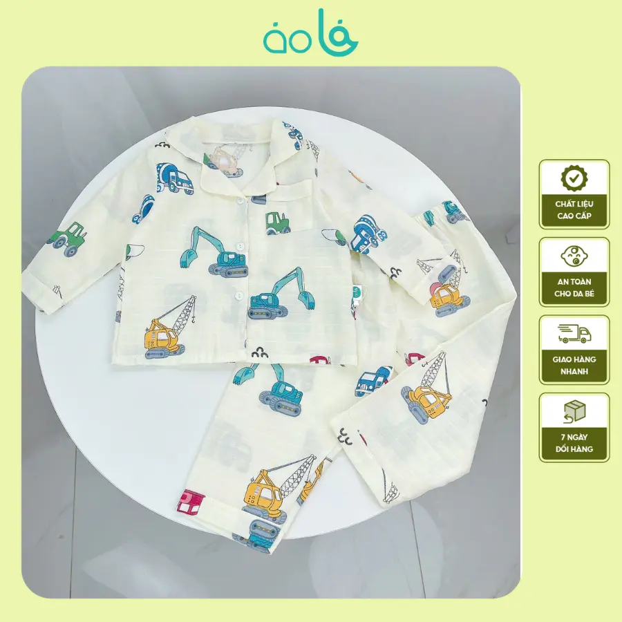 Pijama bé trai bé gái dài tay vải xô Áo Lá Homewear A031-2, đồ ngủ bé trai size lớn cotton nằm điều hòa bốn mùa