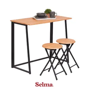 Selma Set Meja Makan Lipat 2 Kursi - Hitam/Cokelat Oak Dining Table Meja Makan Minimalis Ruang Makan Dinner Table Estetik Modern Elegan