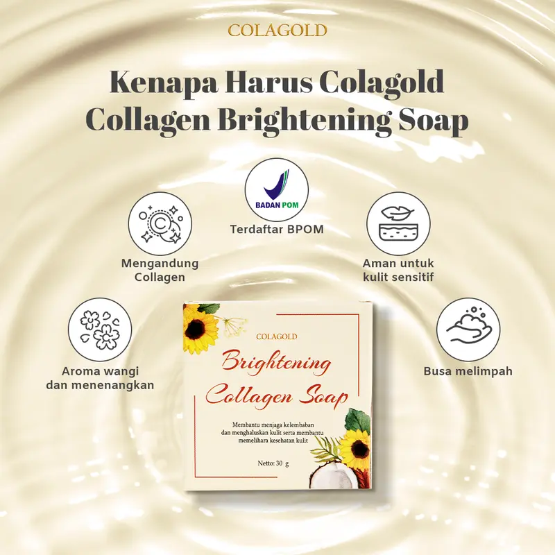 COLAGOLD Brightening Collagen Soap BANTU MENCERAHKAN KULIT SABUN COLLAGEN Mencerahkan Memutihkan Perawatan Almond Extract Melembutkan Membantu memudarkan/menyamarkan flek Hitam  melembabkan kulit kering dan kusam 8