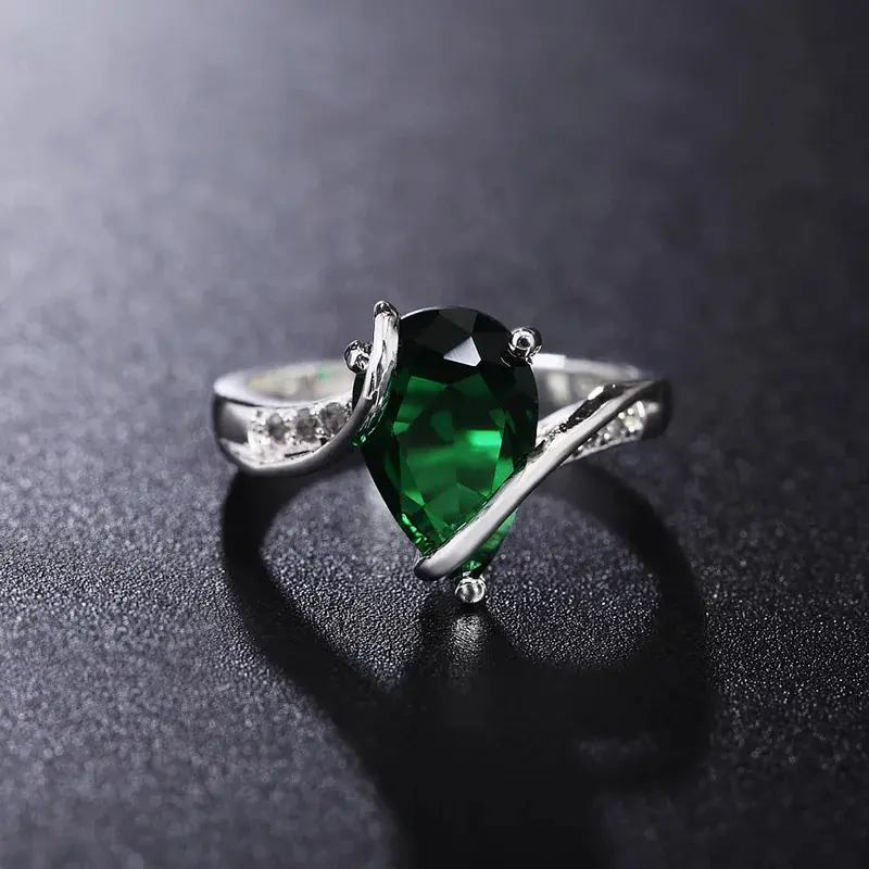 Nhẫn bạc Sterling 925, đồ trang sức, ngọc lục bảo nhân tạo 2