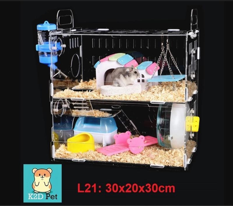 Lồng mika, lồng mica 2 tầng size 30x20x30cm (Full đồ như hình) cho hamster chuộthamster
