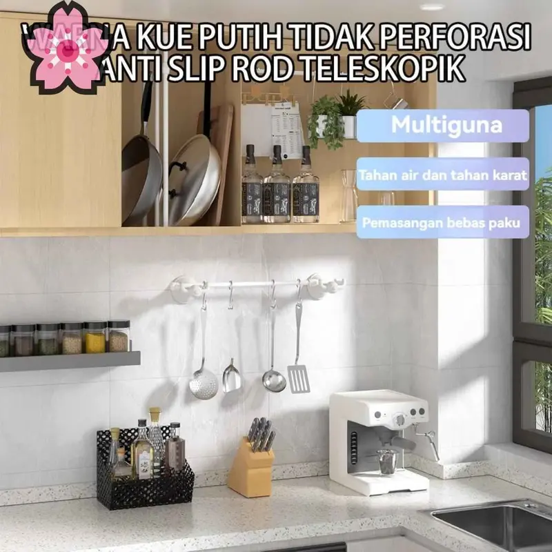Gantungan Gorden Fleksibel Tanpa Bor - Untuk Kamar Mandi & Jemuran Pakaian - Pemasangan Mudah 3