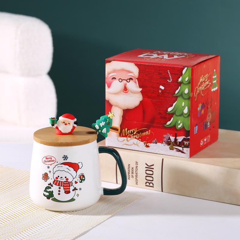 Product Introduction of Christmas Gift Santa Claus Mug with Cover Spoon Good-looking Ceramic Cup Practical Gift travel  water Drinkware Tumbler Reusable Washable Coffee Drink Reuse Drinkware Tumbler 17