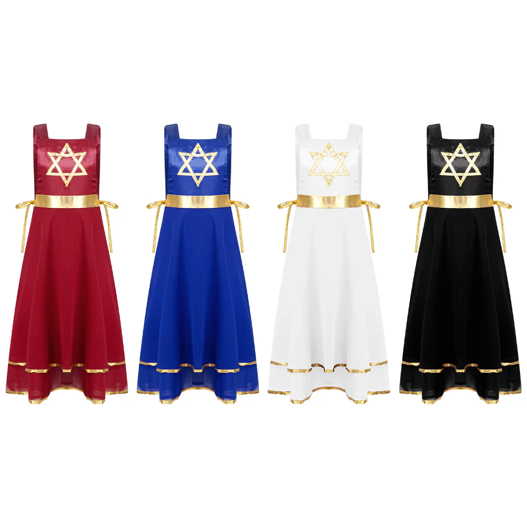 Sywiyi Islamic Liturgical Praise Dance Dress for Girls Worship Church Costume Sleeveless Sides Split Dress