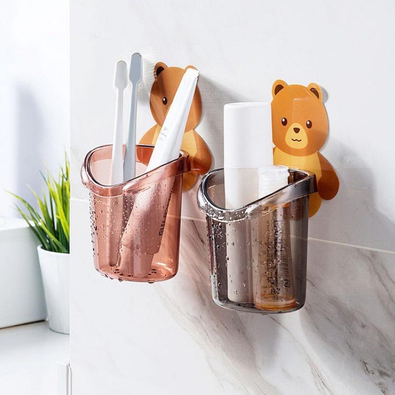 Ly đựng bàn chải kem đánh răng dán tường hình gấu dễ thương/ Cốc gấu dán tường đựng bàn chải tiện lợi 4