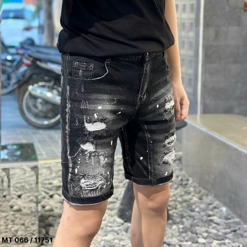 Quần short jean nam boy phố chất bò dày dặn xước vẩy sơn dỏ trẻ trung Khôi Nguyên Menswear 2 Pants Có Túi