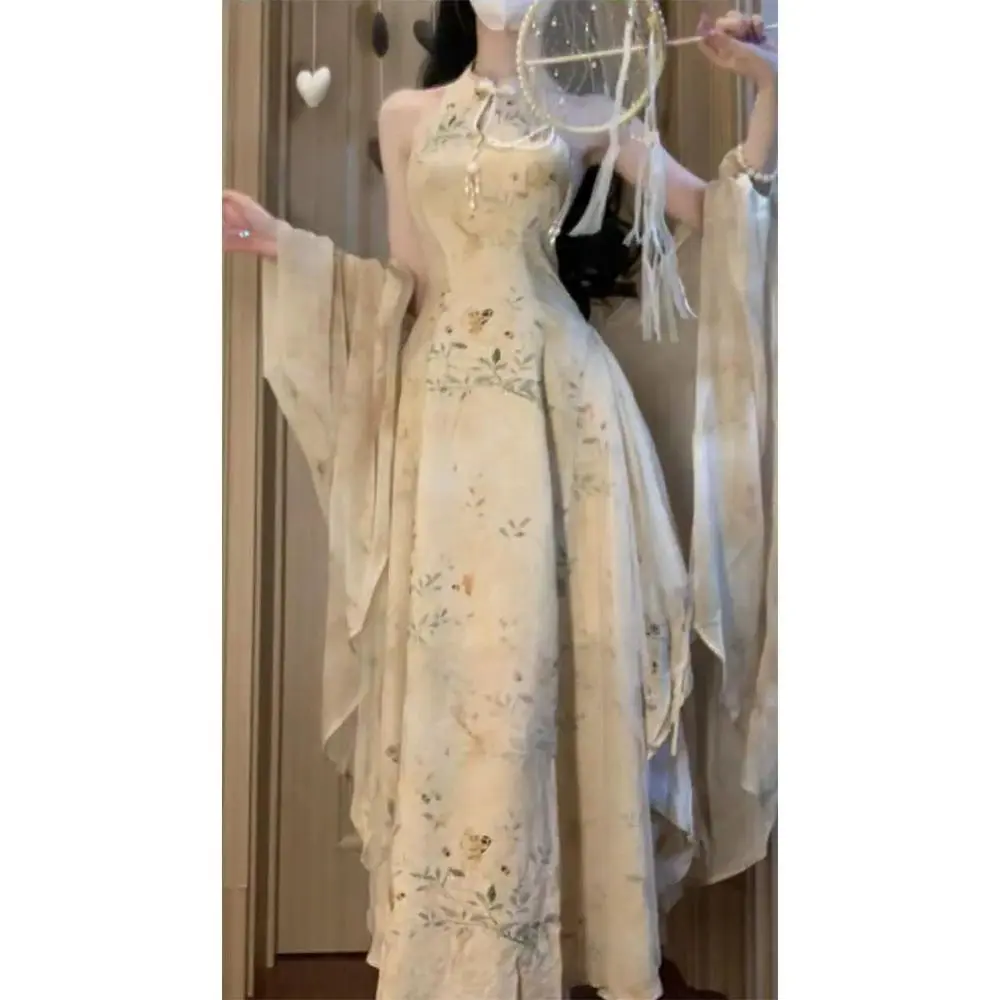 Váy Dây Sườn Xám Cải Tiến, Phong Cách Trung Quốc Mới, Nhẹ Nhàng, Phong Cách Quốc Gia, Áo Khoác Ngoài, Quần Áo Mùa Hè Phù Hợp Với Một Bộ Phụ Nữ Tươi Mới Hợp Thời Trang