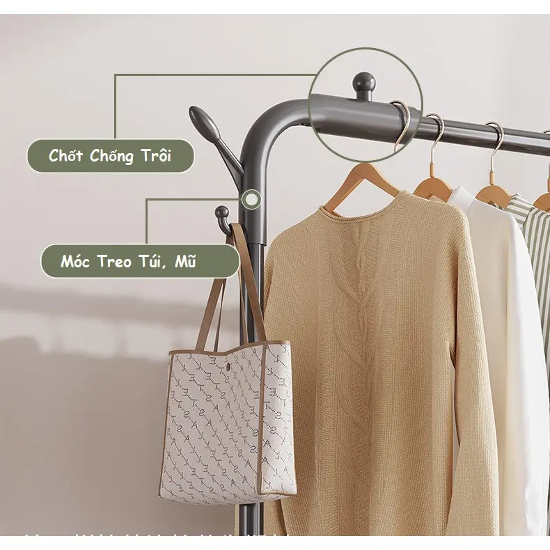 Kệ Treo Quần Áo Kim Loại, Giá Treo Quần Áo 1 Tầng Có 1 Giàn Treo Tiện Lợi Bền Bỉ Dễ Dàng Lắp Đặt 4