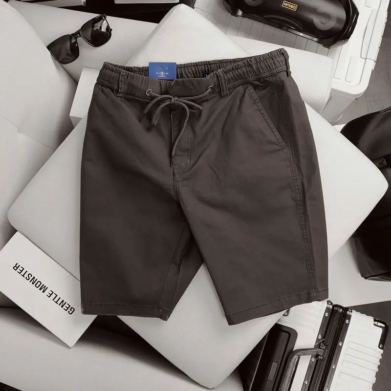 Quần short kaki co giãn  Quần Lửng Có Túi Menswear Nam Cạp Cao Lưng Cao, day kéo khoá đồng 7