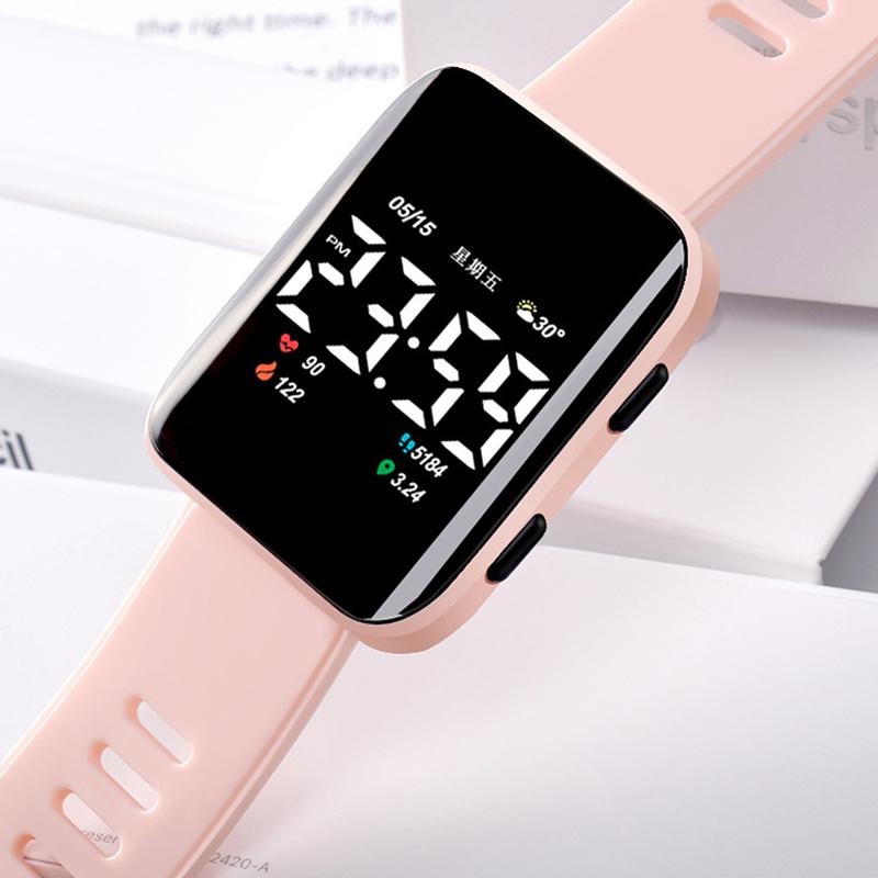 Đồng Hồ Điện Tử Kỹ Thuật Số LED, Dây Đeo Màu Trơn Không Thấm Nước, Đồng Hồ Đeo Tay Thể Thao, Dành Cho Nam Và Nữ 5