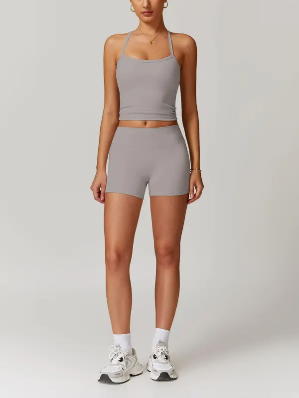 Women's Cami Top & Shorts Fitness Sportswear Set, Sporty High Stretch Sleeveless Top & Shorts, Ladies Sportswear for Outdoor Wear, Tracksuit for Women, Workout Sets Women, Gym Wear, Clothing, Activewear, Workout Running Clothes, Sporty Style Clothes 1