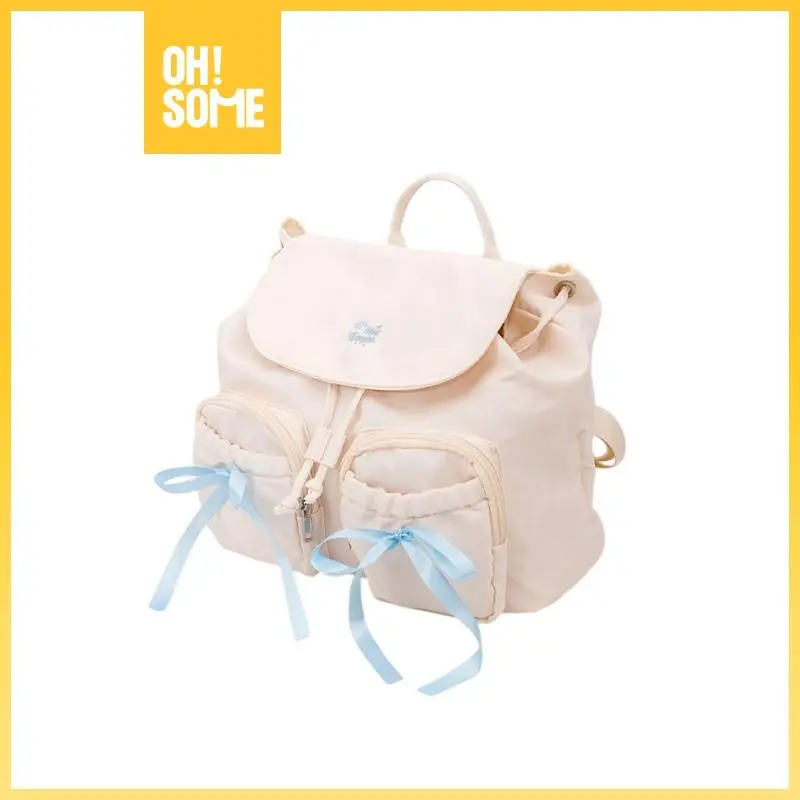 OHSOME - Egradable White/Black/Pink Bowknot Girly Backpack Tas Punggung Dengan Hiasan Pita