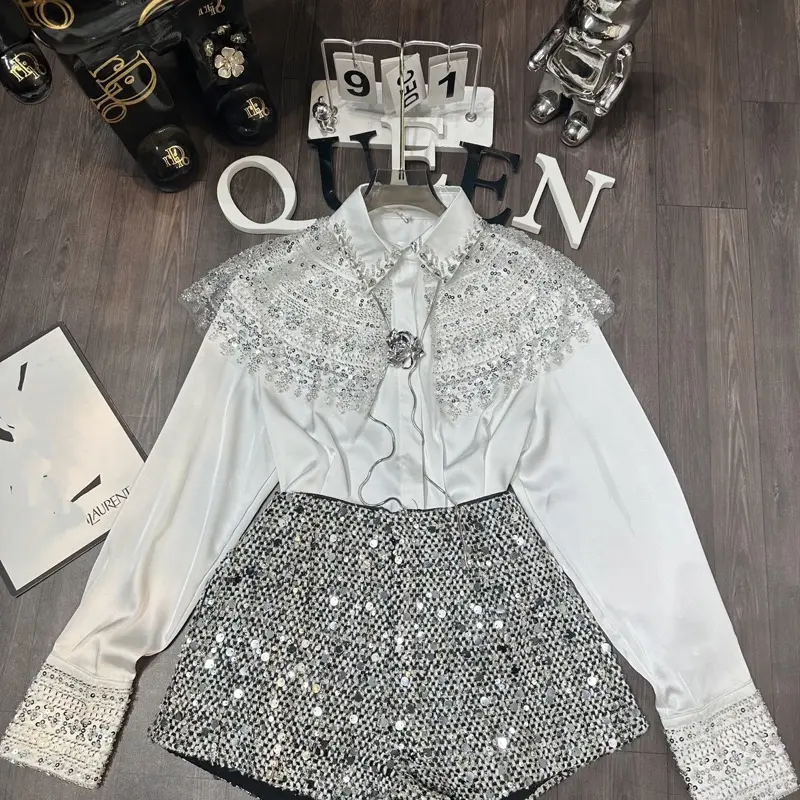 Áo lụa cườm sequeen cổ đá QCCC