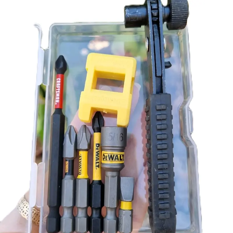 Combo tay vặn vít đen xoay chiều, mũi bắt tôn 8li và  mũi vít Ph2 thông dụng 5cm, 6cm, 9cm kèm trợ từ 0